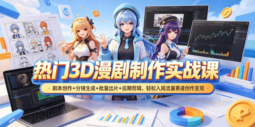 热门3D漫剧制作实战课，剧本创作+分镜生成+批量出片+后期剪辑，轻松入局流量赛道创作变现-知享资源网