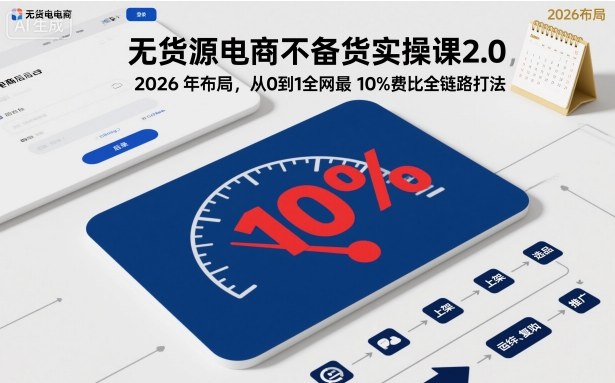 无货源电商不备货实操课2.0，2026年布局，从0到1全网最低10%费比全链路打法【更新26年5月】-知享资源网