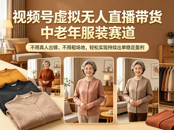 视频号虚拟无人直播带货中老年服装赛道，不用真人出镜、不用租场地，轻松实现持续出单稳定盈利-知享资源网