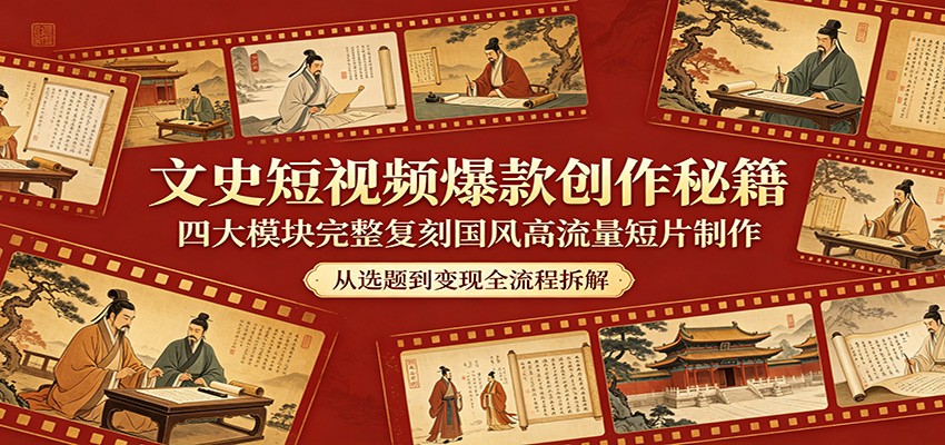 文史短视频爆款创作秘籍：四大模块完整复刻国风高流量短片制作-知享资源网