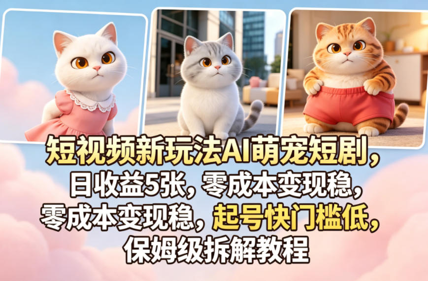 短视频新玩法AI萌宠短剧，日收益5张，零成本变现稳，起号快门槛低，保姆级拆解教程-知享资源网