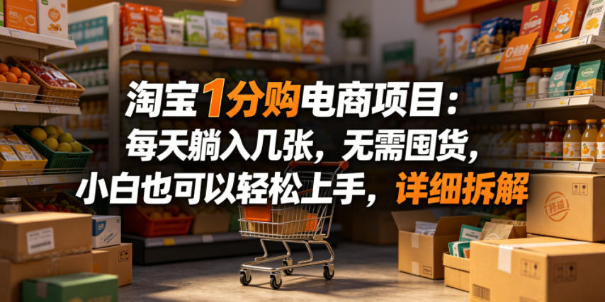 淘宝1分购电商项目：每天躺入几张，无需囤货，小白也可以轻松上手，详细拆解-知享资源网