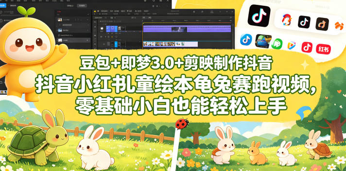 豆包＋即梦3.0+剪映制作抖音小红书儿童绘本龟兔赛跑视频，零基础小白也能轻松上手-知享资源网
