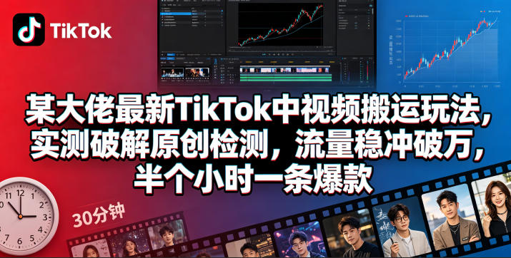 某大佬最新TikTok中视频搬运玩法，实测破解原创检测，流量稳冲破万，半个小时一条爆款-知享资源网