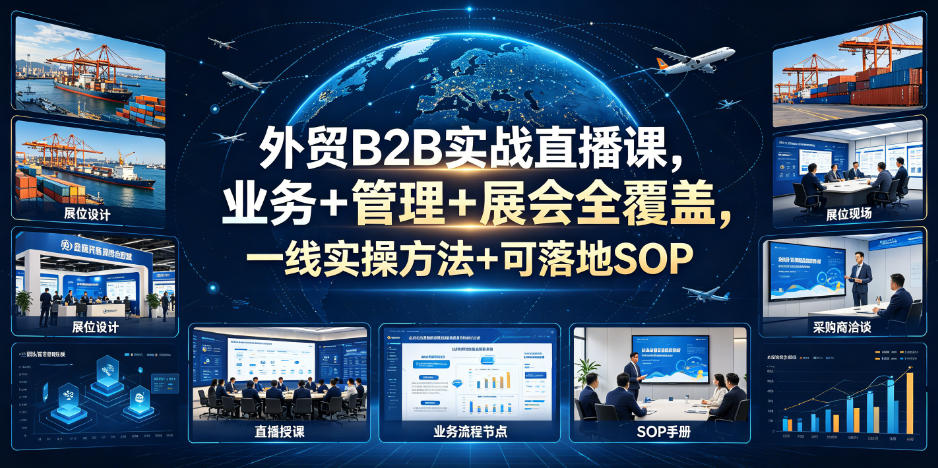 外贸B2B实战直播课，业务+管理+展会全覆盖，一线实操方法+可落地SOP-知享资源网
