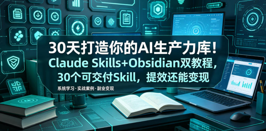 30天打造你的AI生产力库！Claude Skills+Obsidian 双教程，30 个可交付 Skill，提效还能变现-知享资源网
