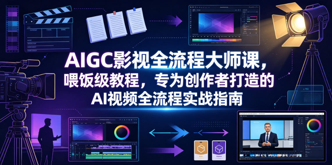 AIGC影视全流程大师课，喂饭级教程，专为创作者打造的AI视频全流程实战指南-知享资源网