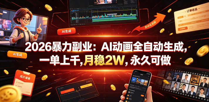 2026暴力副业：AI动画全自动生成，一单上千，月稳2W，永久可做【揭秘】-知享资源网