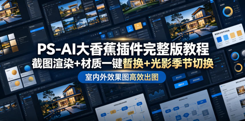 PS-AI大香蕉插件完整版教程，截图渲染+材质一键替换+光影季节切换，室内外效果图高效出图高阶课程-知享资源网