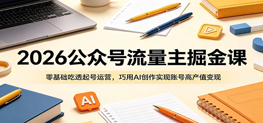 2026公众号流量主掘金课：零基础吃透起号运营，巧用AI创作实现账号高产值变现-知享资源网