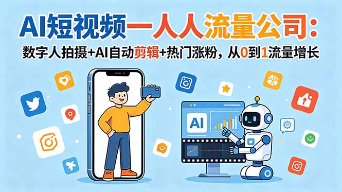 （18864期）AI短视频一人流量公司：数字人拍摄+AI自动剪辑+热门涨粉，从0到1流量增长-知享资源网