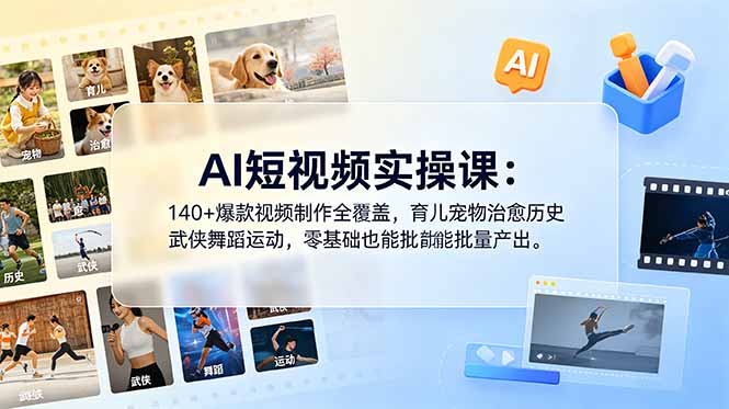 （18781期）AI短视频实操课：140+爆款视频制作全覆盖，育儿宠物治愈历史武侠舞蹈运动，零基础也能批量产出-知享资源网