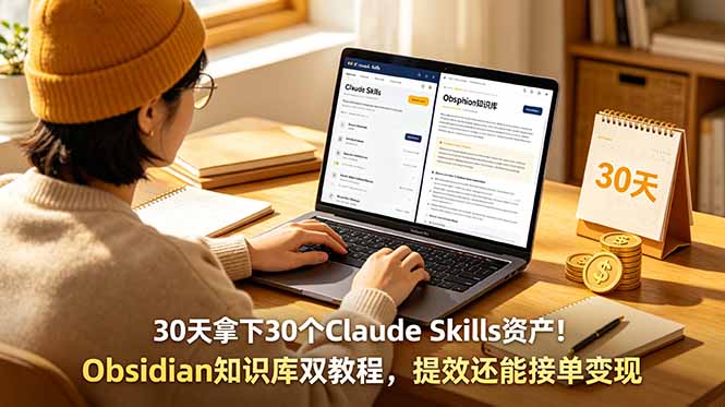 （18886期）30天拿下30个Claude Skills资产！Obsidian知识库双教程，提效还能接单变现-知享资源网