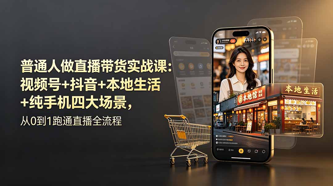 （19111期）普通人做直播带货实战课：视频号+抖音+本地生活+纯手机四大场景，从0到1跑通直播全流程-知享资源网