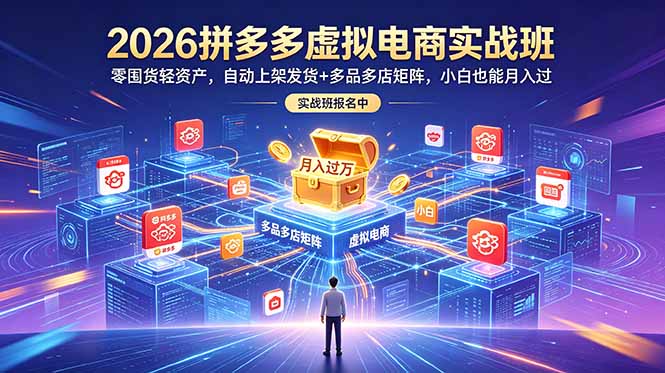 （18879期）2026拼多多虚拟电商实战班：零囤货轻资产，自动上架发货+多品多店矩阵，小白也能月入过万-知享资源网