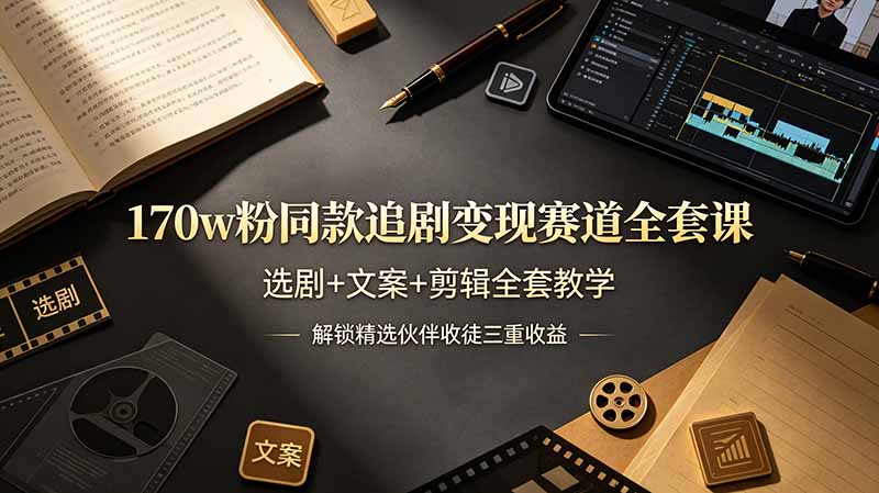 （19123期）170w粉博主同款追剧变现赛道全套课，选剧+文案+剪辑全套教学，解锁精选伙伴收徒三重收益-知享资源网