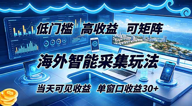 （18955期）海外智能采集玩法，低门槛高单价可矩阵，当天可见收益，单窗口30+-知享资源网