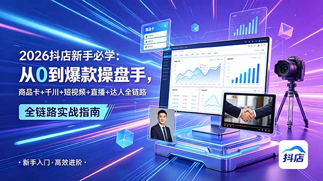 （18944期） 2026抖店新手必学：从0到爆款操盘手，商品卡+千川+短视频+直播+达人全链路-知享资源网