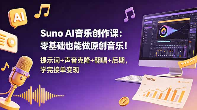 （18945期） Suno AI音乐创作课：零基础也能做原创音乐！提示词+声音克隆+翻唱+后期，学完接单变现-知享资源网