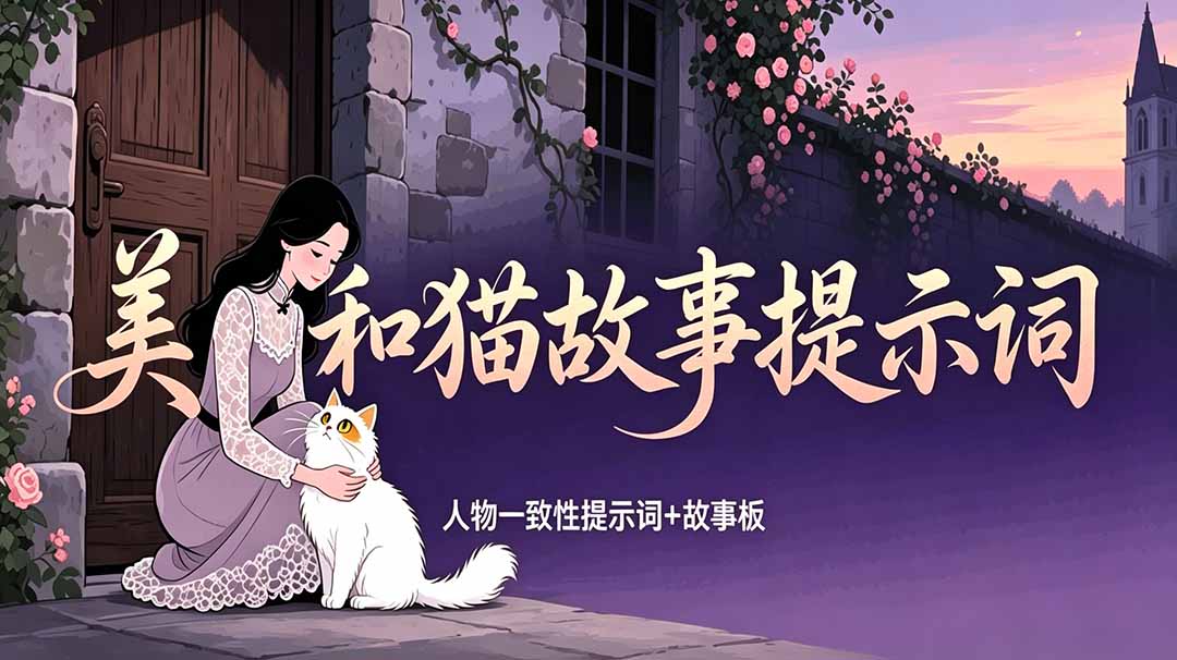 （18909期）美女和猫故事提示词，人物一致性提示词+故事板-知享资源网