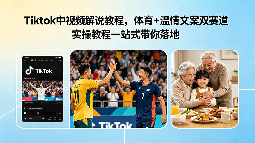 (18910期)Tiktok中视频解说教程,体育+温情文案双赛道实操教程一站式带你落地-知享资源网