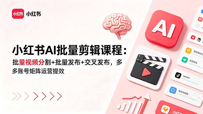 （18959期）小红书AI批量剪辑课程：批量视频分割+批量发布+交叉发布，多账号矩阵运营提效-知享资源网
