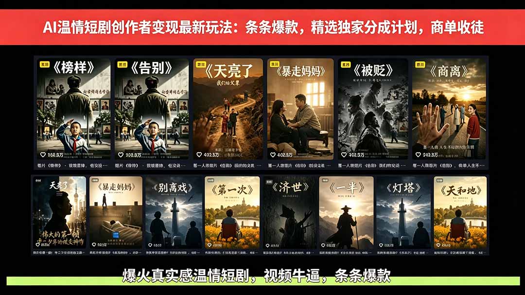 （18748期）AI温情短剧创作者变现最新玩法：视频牛逼，条条爆款，精选独家分成计划，商单收徒-知享资源网