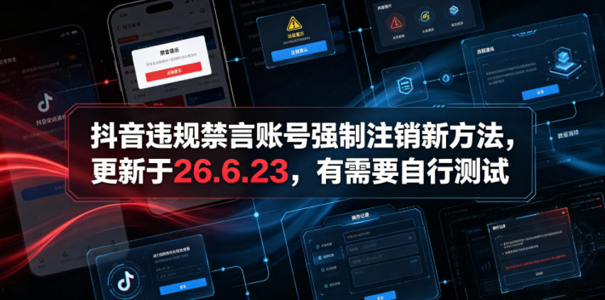 （19015期）抖音违规禁言账号强制注销新方法，更新于26.6.23，有需要自行测试-知享资源网