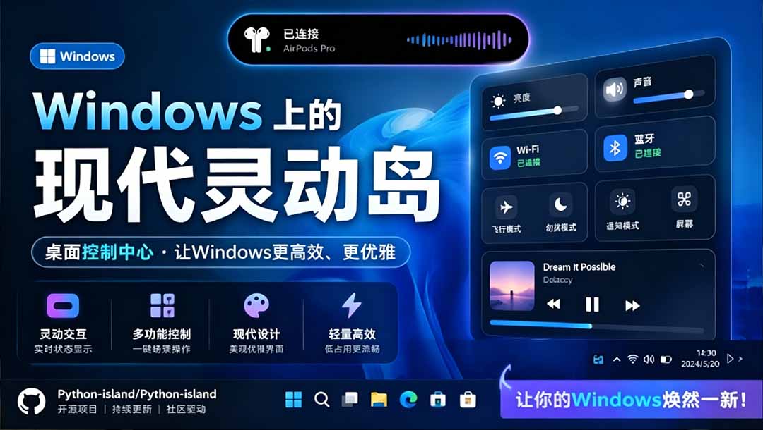 （19104期）Windows也能拥有桌面灵动岛！现代化的系统控制中心，让你的电脑多个黑刘海，PyIsland-知享资源网