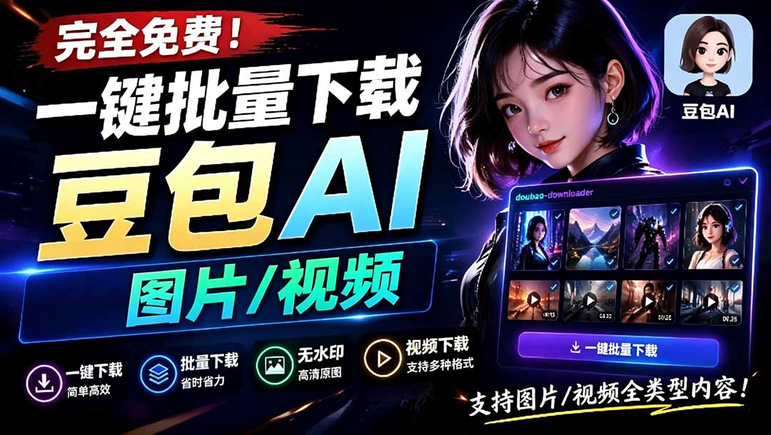 （19107期）Github最新发布！一键批量下载豆包AI无水印图片/视频，简单易用，自动解析提示词，doubao-downloader-知享资源网
