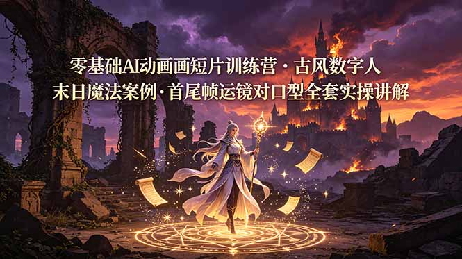 （19078期）零基础AI动画短片训练营，古风数字人末日魔法案例，首尾帧运镜对口型全套实操讲解-知享资源网