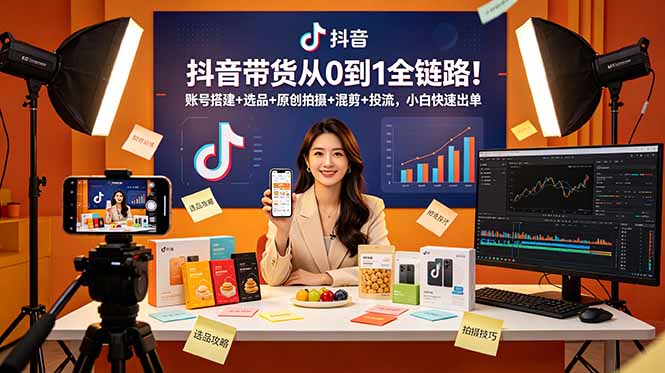 （18963期）抖音带货从0到1全链路！账号搭建+选品+原创拍摄+混剪+投流，小白快速出单-知享资源网