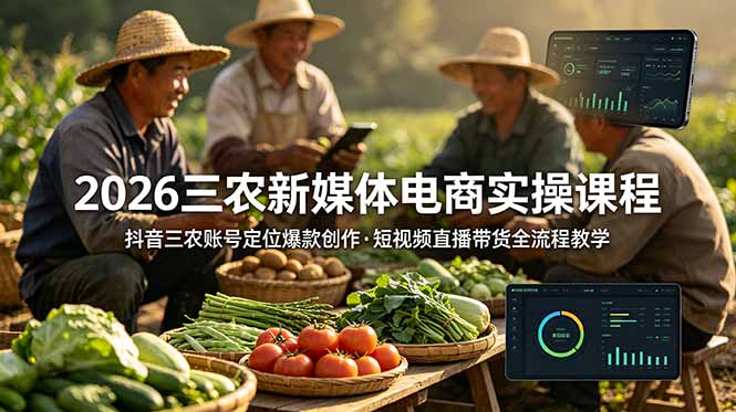 （18991期）2026三农新媒体电商实操课程：抖音三农账号定位爆款创作，短视频直播带货全流程教学-知享资源网
