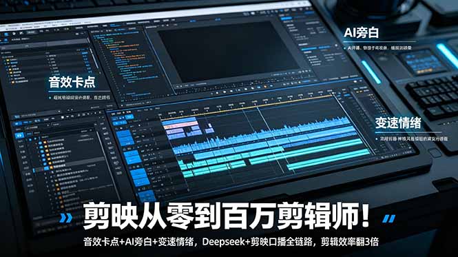 （18867期）剪映从零到百万剪辑师！音效卡点+AI旁白+变速情绪，Deepseek+剪映口播全链路，剪辑效率翻3倍-知享资源网
