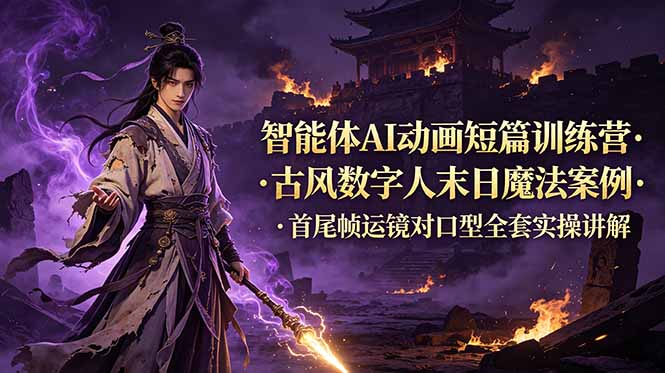 （19114期）智能体AI动画短篇训练营-更新，古风数字人末日魔法案例，首尾帧运镜对口型全套实操讲解-知享资源网