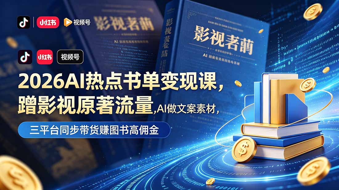 （18727期）2026AI热点书单变现课，蹭影视原著流量，AI做文案素材，三平台同步带货赚图书高佣金-知享资源网