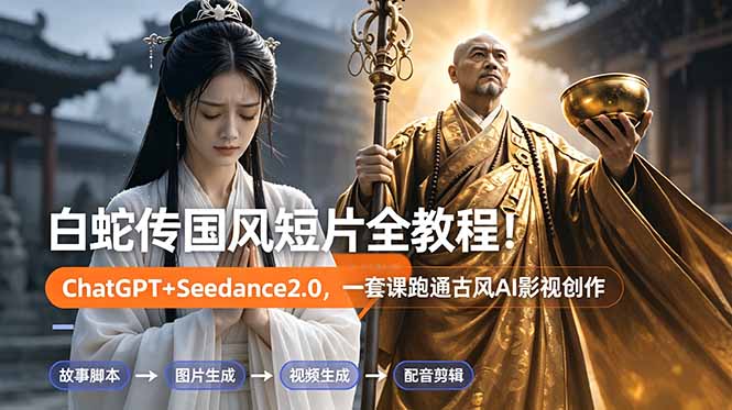 (18737期)白蛇传-国风短片全教程!ChatGPT+Seedance2.0,一套课跑通古风AI影视创作-知享资源网