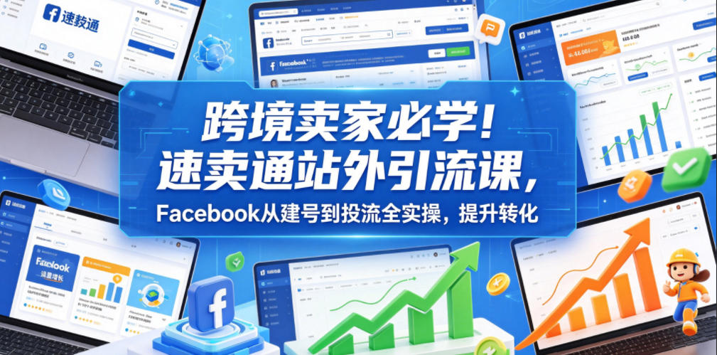 跨境卖家必学！速卖通站外引流课，Facebook从建号到投流全实操，提升转化-知享资源网
