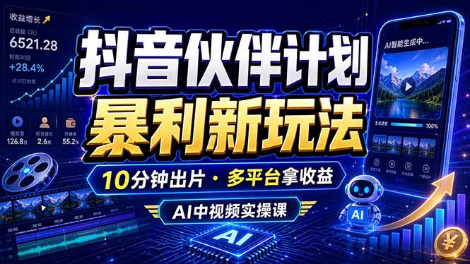 （18869期）抖音伙伴计划最新玩法，无需配音剪辑，10分钟出一条原创视频，轻松日入三位数-知享资源网