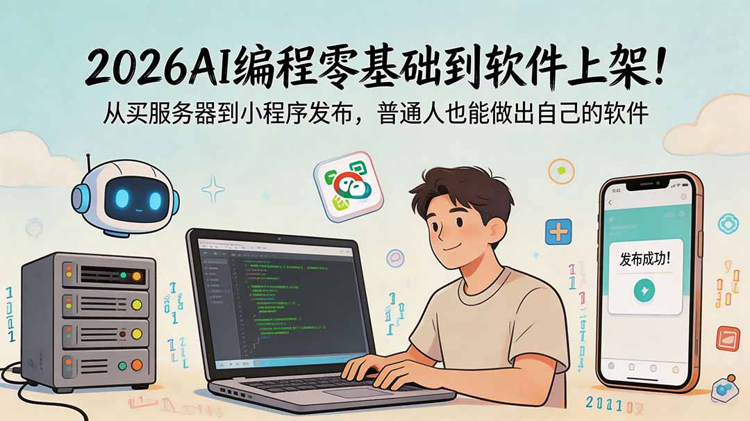（18905期）2026AI编程零基础到软件上架！从买服务器到小程序发布，普通人也能做出自己的软件-知享资源网