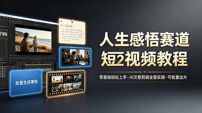 （19115期）人生感悟赛道短视频教程，零基础轻松上手，AI文案剪辑全套实操可批量出片-知享资源网