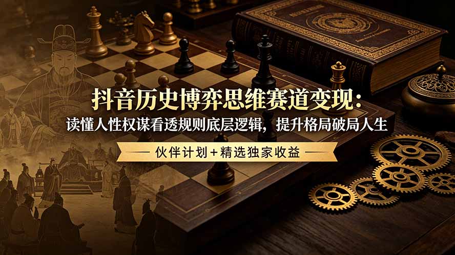（19116期）抖音历史博弈思维赛道变现：读懂人性权谋看透规则底层逻辑，提升格局破局人生，伙伴计划+精选独家收益-知享资源网