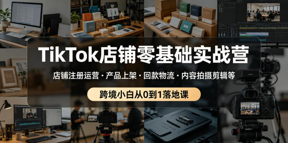 TikTok店铺零基础实战营，店铺注册运营・产品上架・回款物流・内容拍摄剪辑等 ，跨境小白从0到1落地课-知享资源网