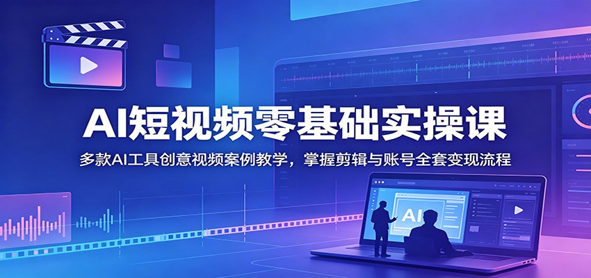 AI短视频零基础实操课：多款AI工具创意视频案例教学，掌握剪辑与账号全套变现流程-知享资源网