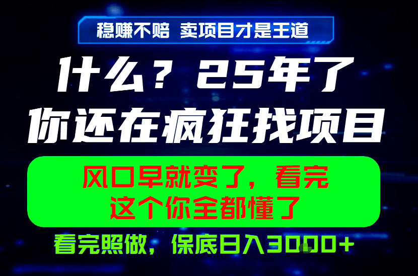 26年，请不要疯狂的找项目做了！卖项目才是真的稳賺不赔，看完照做，保底日入1k+【揭秘】-知享资源网