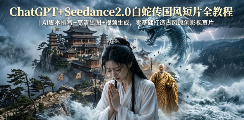 ChatGPT+Seedance2.0白蛇传国风短片全教程｜AI脚本撰写+高清出图+视频生成，零基础打造古风原创影视短片-知享资源网