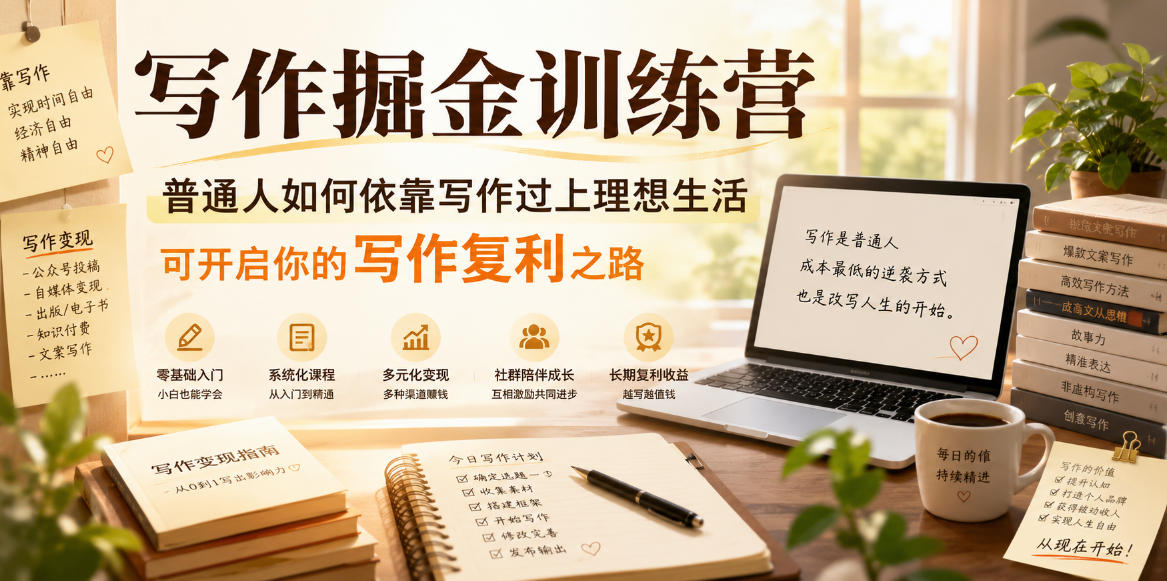 写作掘金训练营，普通人如何依靠写作过上理想生活，可开启你的写作复利之路（更新6月）-知享资源网