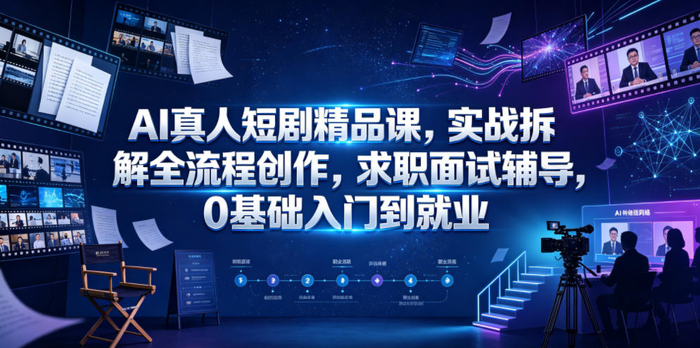 AI真人短剧精品课，实战拆解全流程创作，求职面试辅导，0基础入门到就业-知享资源网