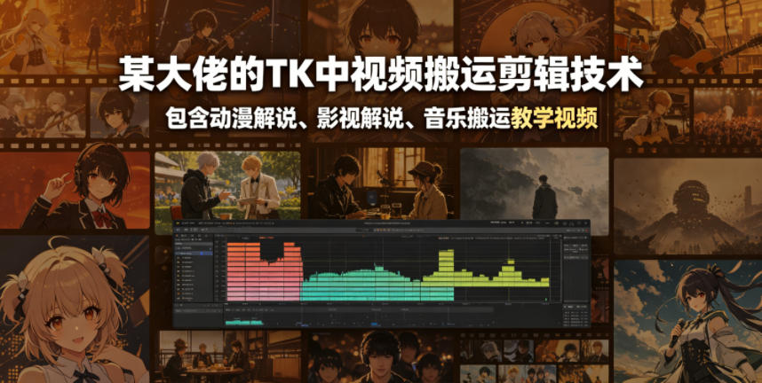 某大佬的TK中视频搬运剪辑技术，包含动漫解说、影视解说、音乐搬运教学视频-知享资源网