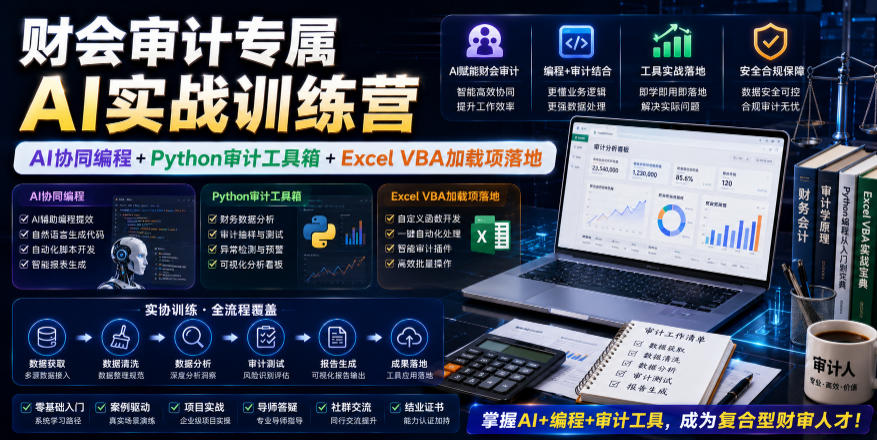 财会审计专属AI实战训练营｜AI协同编程+Python审计工具箱+Excel VBA加载项落地-知享资源网
